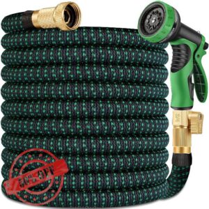 50 ft Expandable Garden Hose - Heavy Duty Expanding Water Hoses with 10 Spray Nozzle - Retractable