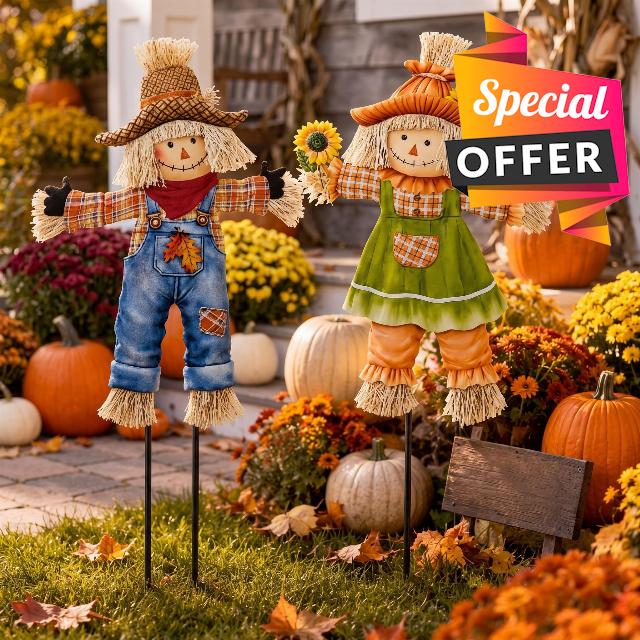 Shimeyao 2 Pcs Metal Fall Outdoor Decorations Autumn Scarecrow Yard Stakes                                                          35.4 Inch Fall Garden Decorations