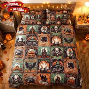 Tudomro 3pcs Halloween Bedding Set Queen Size Bat Ghost Pumpkin Duvet Cover                                                          Soft Warm Spooky Home Decor