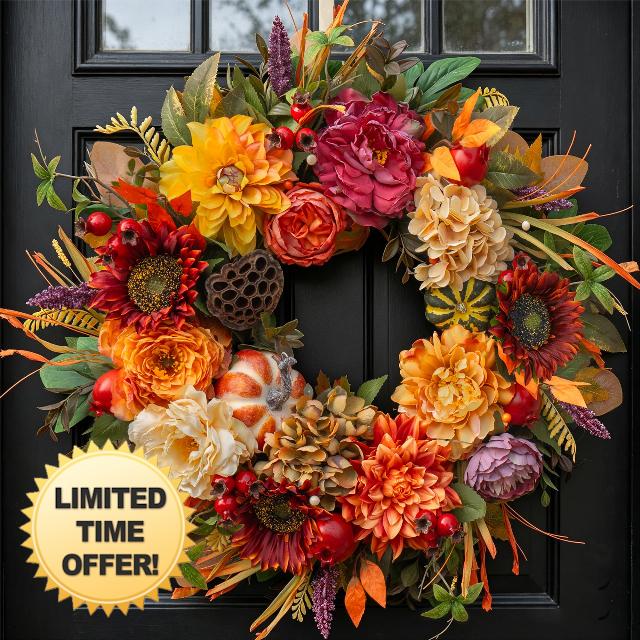 24 Inch Artificial Harvest Fall Wreaths for Front Door