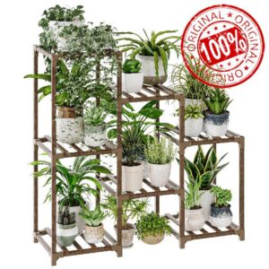 Bamworld Plant Stand Indoor Plant Shelf Outdoor Wood Plant Rack                                                          for Multiple Plants 3 Tiers Ladder Plant Holder for Living Room Patio Boho Home Decor for Gardening