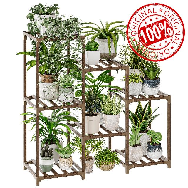 Bamworld Plant Stand Indoor Plant Shelf Outdoor Wood Plant Rack                                                          for Multiple Plants 3 Tiers Ladder Plant Holder for Living Room Patio Boho Home Decor for Gardening