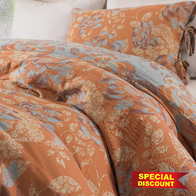 Helthep Vintage Rose Botanical Muslin Bedding Queen 3Pcs Duvet Cover Set                                                          100% Washed Cotton Double Layer Gauze Soft Breathable Rose Floral Bedding Retro Boho Muslin Quilt Cover Set w Bow-Knot Ties