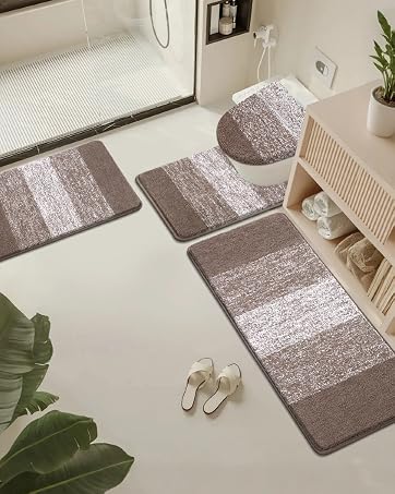 Bsmathom 2 Piece Bathroom Rugs Bath Mat Set, Shaggy Bathroom Mat Rug Set, Non Slip Absorbent Bath...