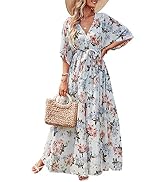 ANRABESS Womens Boho Floral 3/4 Puff Sleeve Maxi Dress | Tiered Flowy Loose Fit, Comfy Soft Rayon...