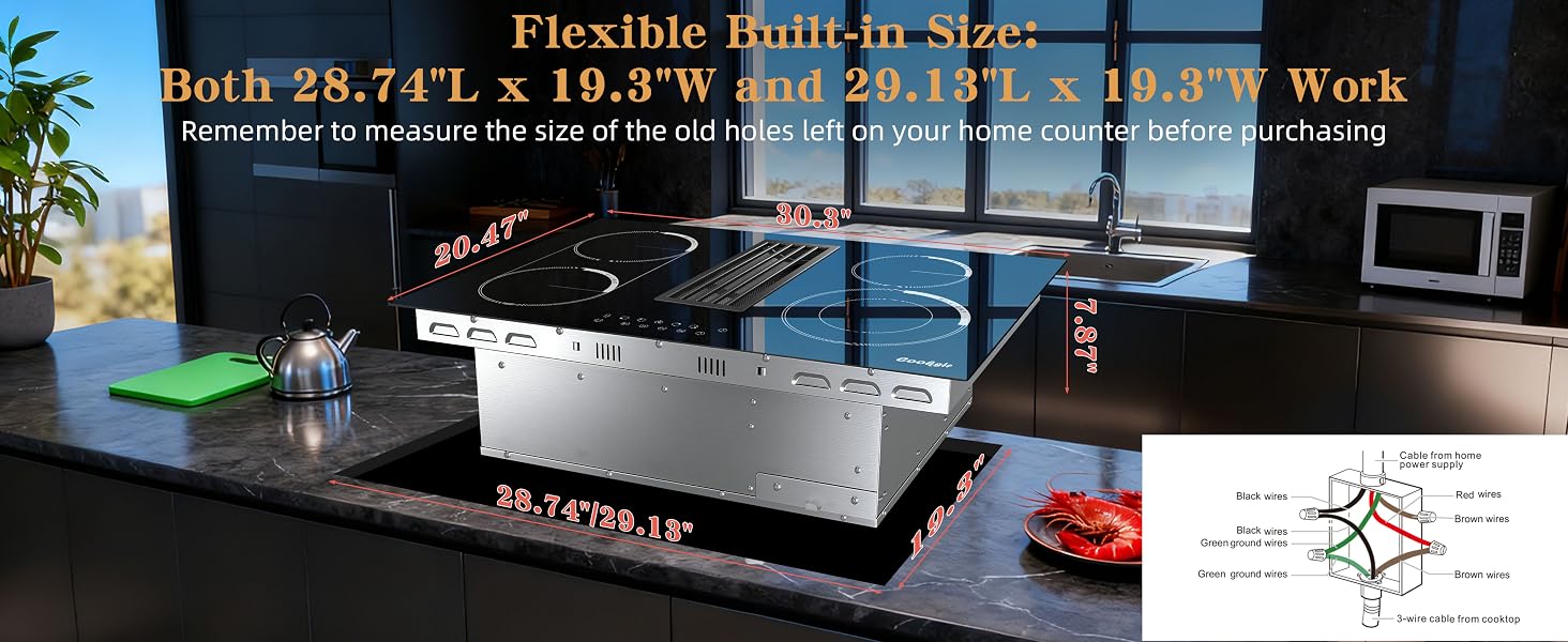 30 inch electric cooktop with downdraft