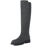 Knee High Boots for Women Rounded Toe Flat Stretchy Tall Long Boots | Side Zipper, Pull-On, Low B...