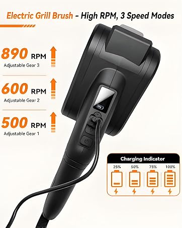 OMDEX Electric Grill Brush Cordless Grill Brush Bristle-Free 890RPM Grill Brush for Outdoor Grill