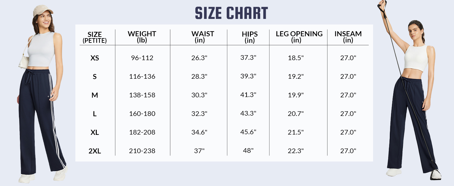 petite track pants women size chart