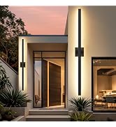 BesLowe 2-Pack 15.7" Outdoor Wall Lights, Modern Black Exterior Sconces | Built-in 3000K LED, Wat...