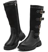 DADAWEN Girls Knee High Boots Fashion Bow Round Toe Side Zipper Winter Tall Riding Boots for Todd...
