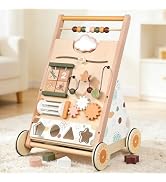 Joyreal Wooden Baby Walker - 9-in-1 Push Walker with Activity Cube | Activity Center with Shape S...