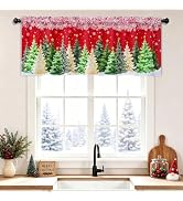 AtawLege Christmas Buffalo Plaid Valances for Windows Pom Pom Blackout Valance Curtains, Green Ta...