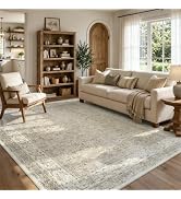 Washable 9x12 Area Rugs for Living Room, Vintage Bedroom Neutral Rug, Beige | Non-Slip & Shedding...