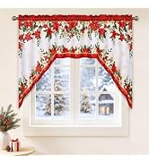 AtawLege Christmas Red Valances for Windows Snowflake Blackout Valance Curtains, Holiday Winter W...