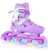 SULIFEEL Rainbow Unicorn Inline Skates for Girls Boys 4 Size Adjustable Light up Wheels Skates fo...