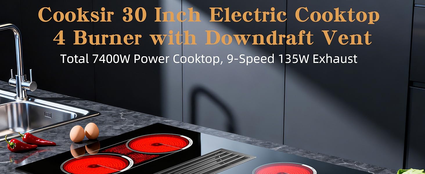 30 inch electric cooktop with downdraft