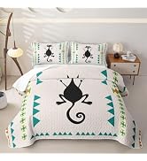 Mid Century Cat Kids Quilt Set Twin Size Bedspread Bedroom Decor | Retro Abstract Art Bedding Set...