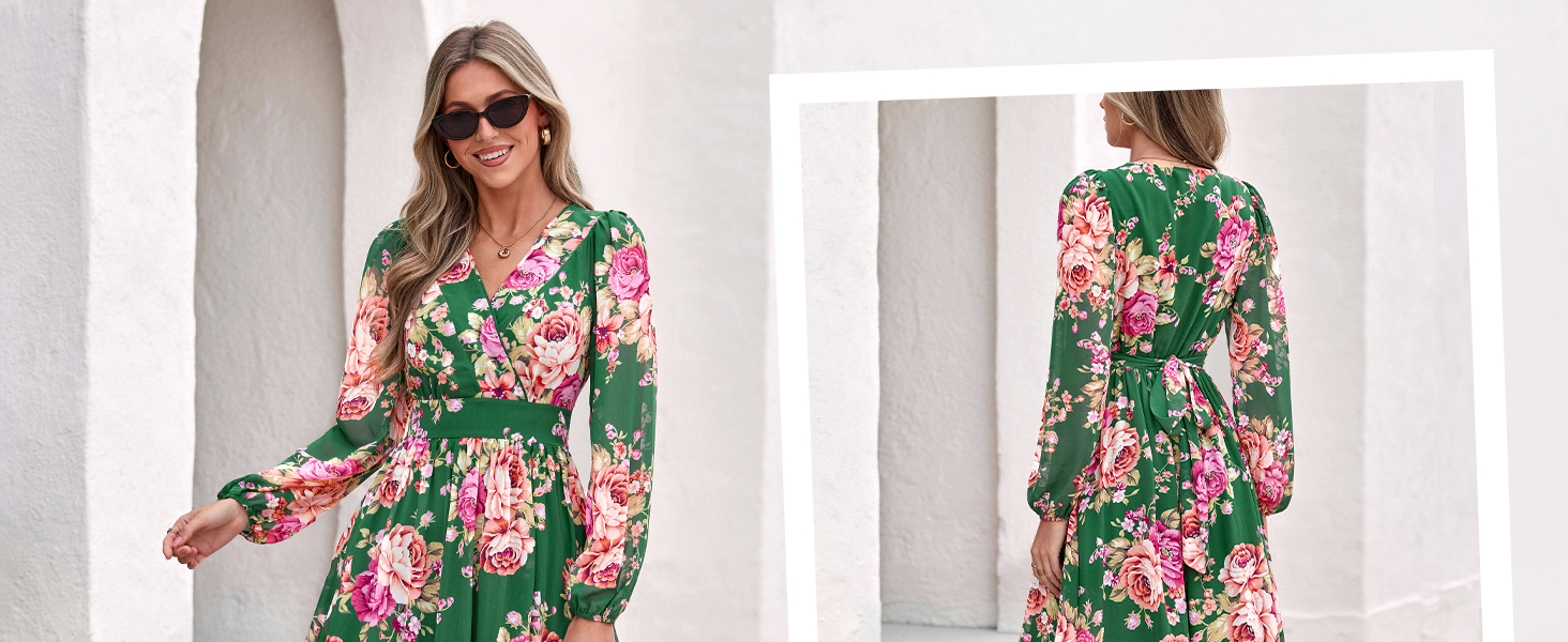 boho floral maxi dress in vintage print, old fashioned blooms give free spirited vibe