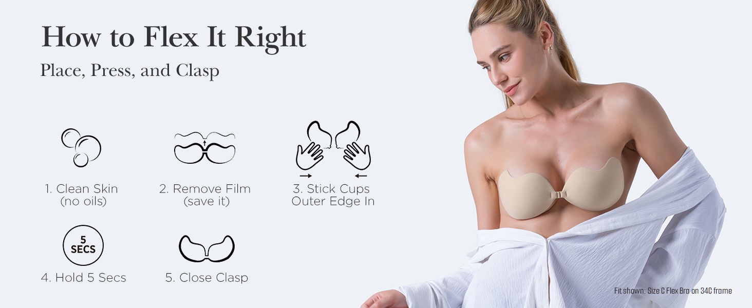 Nippies Flex Bra - Sticky Bra for Backless Strapless Outfits - Instructions