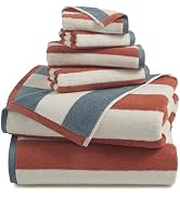 REDKISS 6 Piece Towel Set - 100% Cotton, Super Soft & Absorbent, Reversible Striped Towels for Ba...
