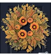 JDKPK 26 Inch Fall Boxwoods Wreaths for Front Door Large Wreath Home Decor | Artificial Autumn Wr...