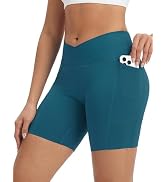 baleaf Crossover Biker Shorts Women 6" High Waisted Yoga Shorts with Pockets Bike Workout Spandex...
