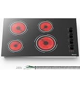 30 Inch Electric Cooktop, 6700W 240V Hard Wired, White Knob | 4 Burner Electric Stove 30 Inches B...