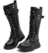 DADAWEN Boys Girls Waterproof Mid Calf Combat Boots Fashion Buckle Side Zipper Lace Up Ankle Boot...