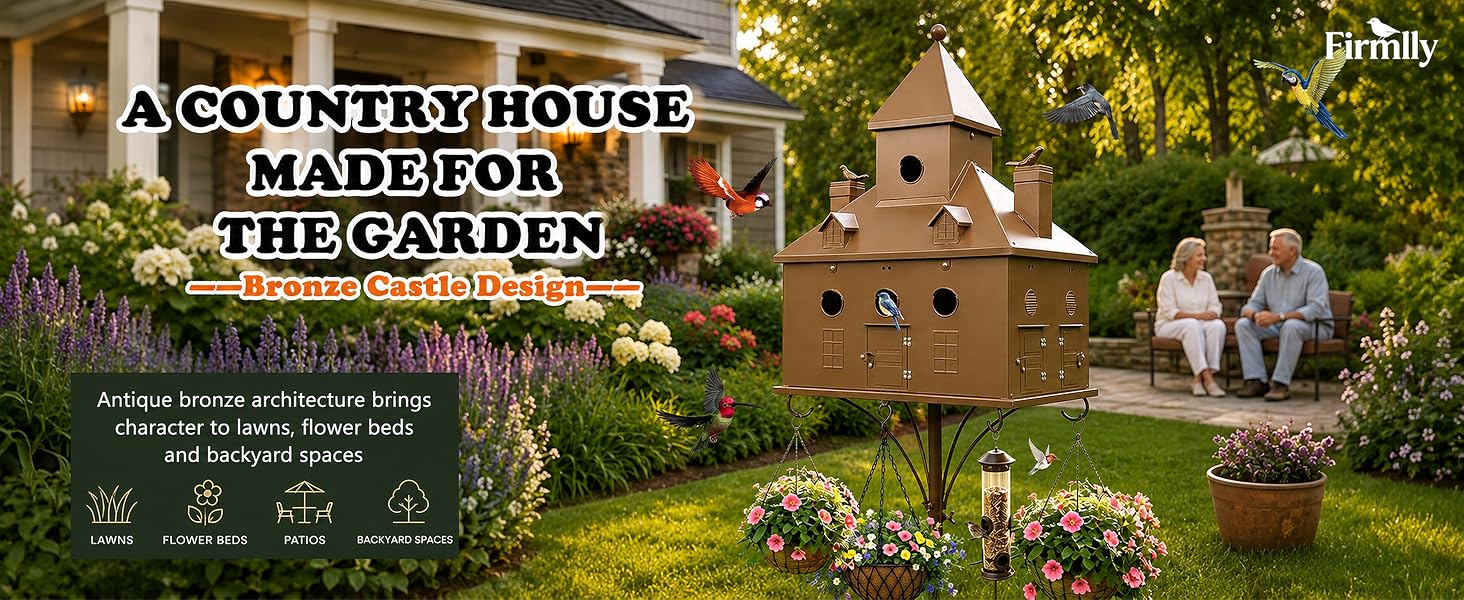Firmlly-Bronze-Castle-Metal-Birdhouse-Garden-PC