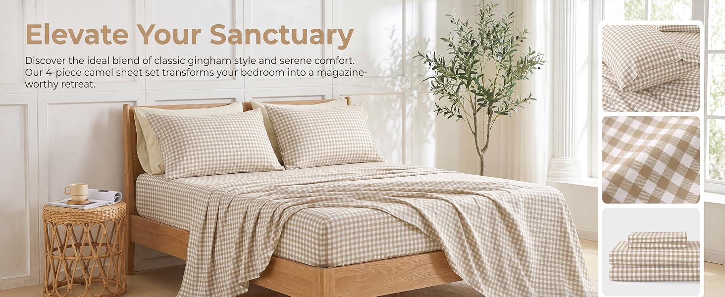 tan Gingham Sheet Set