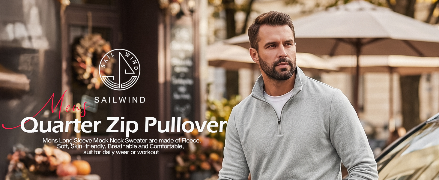 Soft mens quarter zip pullover, fleece sweater ideal for daily casual, golf and travel wear.