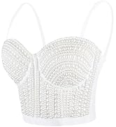 atokiss Women's Handmade Rhinestone Diamond Push up Bustier Crop Top Sexy Club Party Corset Bra