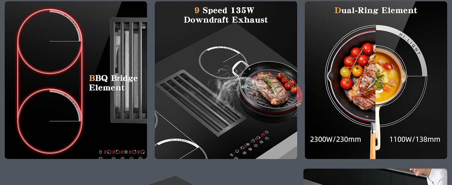 30 inch electric cooktop with downdraft