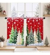 AtawLege Christmas Patchwork Kitchen Curtains 36 Inch Length Christmas Tree Snowflake Blackout Ca...