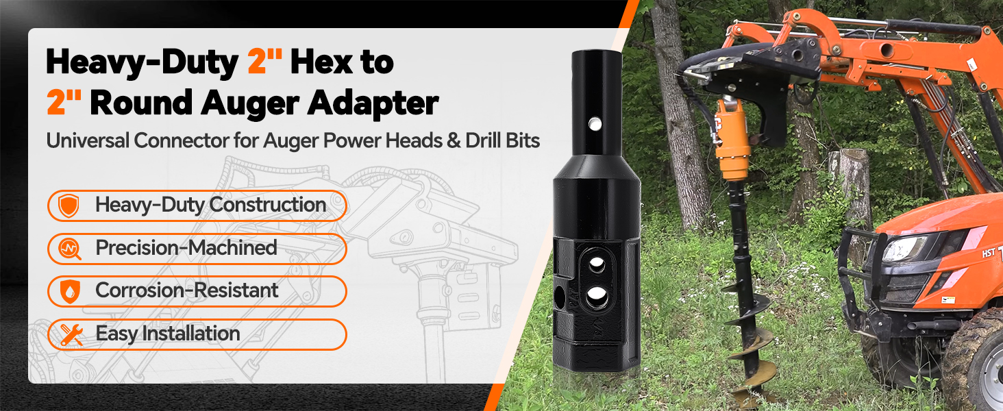 Heavy-Duty 2" Hex to 2" Round Auger Adapter