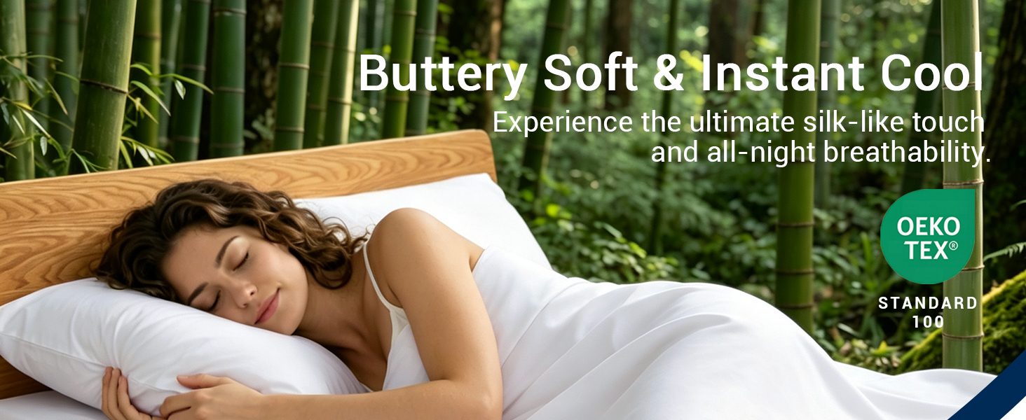 Soft cooling bamboo sheets, Oeko-Tex certified bedding for better sleep