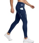 Clbort Men's Running Tights with 6 Pockets Workout Compression Running Pants for Men Reflective L...