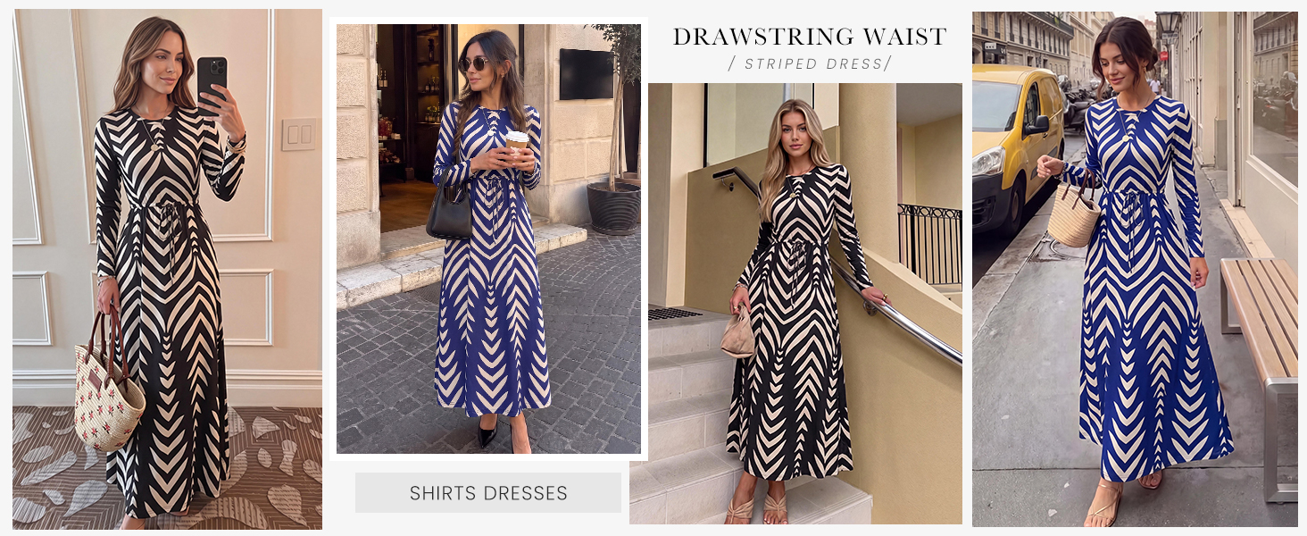 long sleeve striped maxi dress for women fall casual knit pullover with pockets