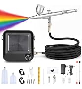 Airbrush Kit with Air Compressor, 15-35 PSI, 3 Nozzles, 12 Paint Colors | Dual‑Action Airbrush wi...