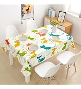 Castle Fairy Mid Century Cat Tablecloths for Dining Table Decor 55in Round | Abstract Geometric M...