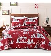 3 Piece Christmas Quilts Queen Size Christmas Tree Bedding Set, 90" x 90" | Reversible Lightweigh...