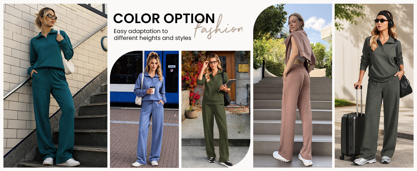 PINSPARK Loungewear Sets Woman Wide Leg Pant 2 Pieces Casual Airport Travel Vacation Fall Trendy2026
