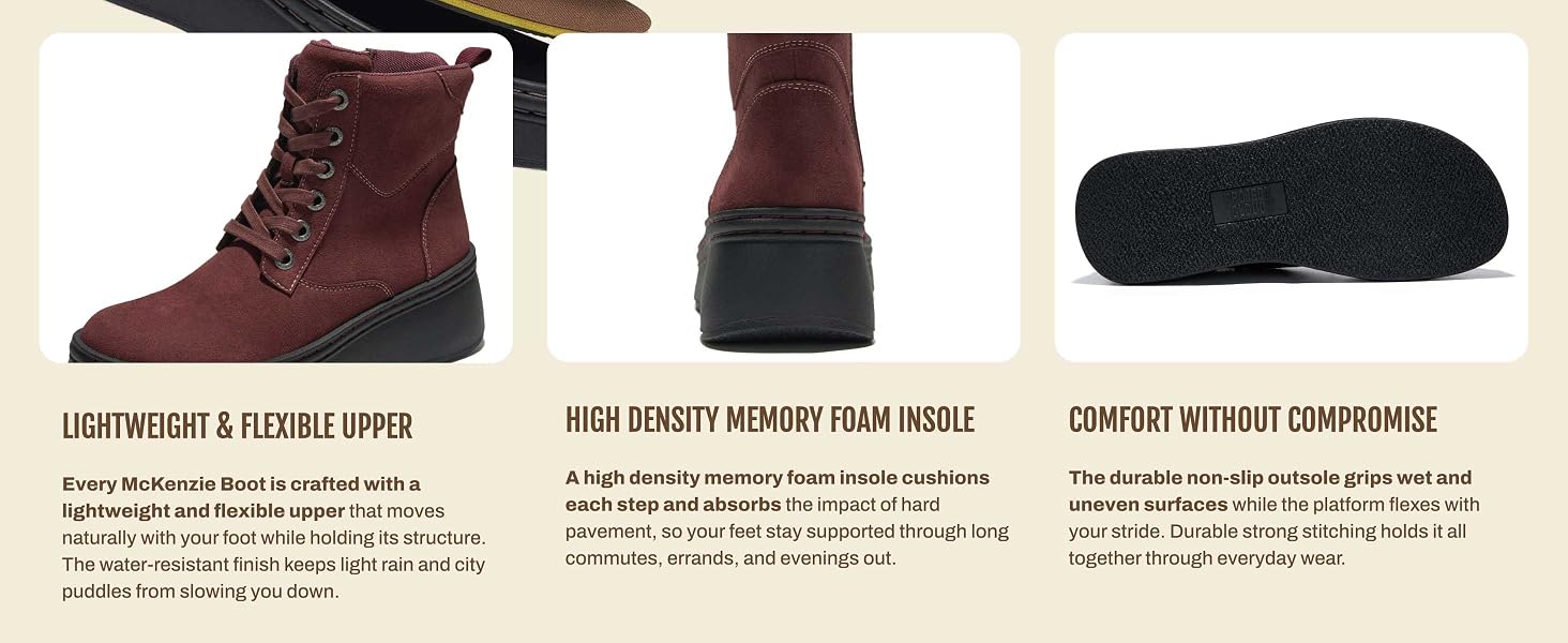 Project Cloud McKenzie Lace-up platform boots with high density memory foam & non-slip grip
