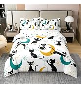Mid Century Style Duvet Cover Set Twin Size 100% Cotton Bedding Set | Vintage Black Cat for Kids ...