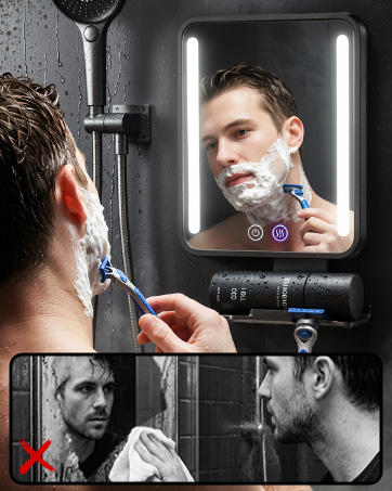 Shower Mirror Fogless for Shaving, Anti-Fog Shaving Mirror with Light | 360°Rotation with Razor H...