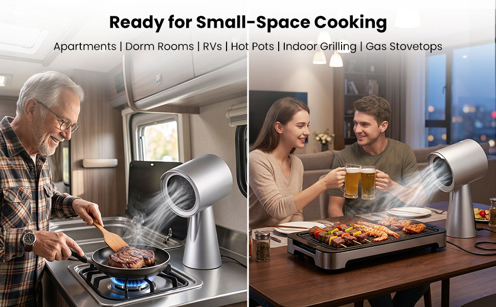 compact countertop range hood measuring 9 by 6.5 by 15 inches