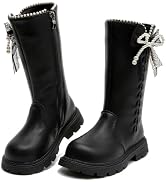 DADAWEN Boys Girls Knee High Boots Fashion Buckle Lug Sole Side Zipper Lace Up Combat Boots Tall ...