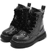 DADAWEN Boys Girls Waterproof Lace Up Glitter Mid Calf Combat Boots With Side Zipper for Toddler/...