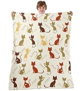 Mid Century Retro Cat Flannel Blankets for Kids Boys Girls 40×50 in | Modern Geometric Abstract S...